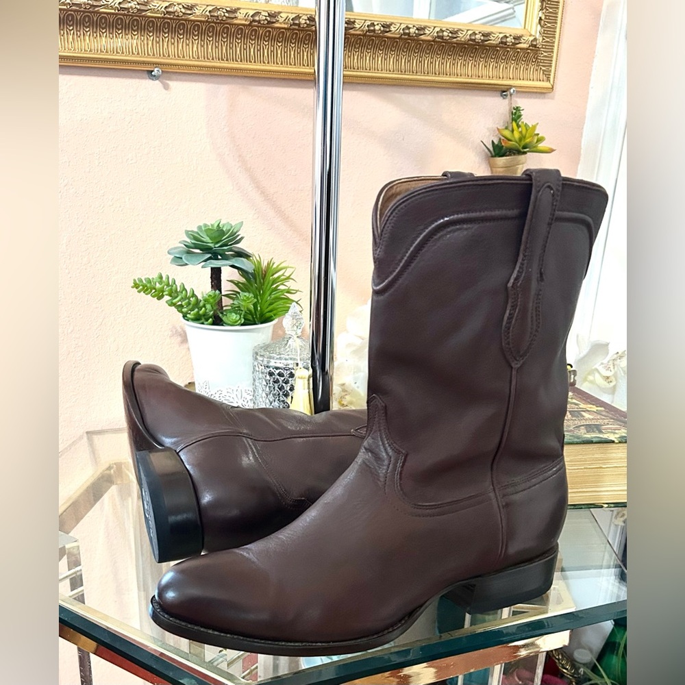 Rujo Brown Luxury Leather Handmade Cowboy Western Dress Boots Size 10.5 EE